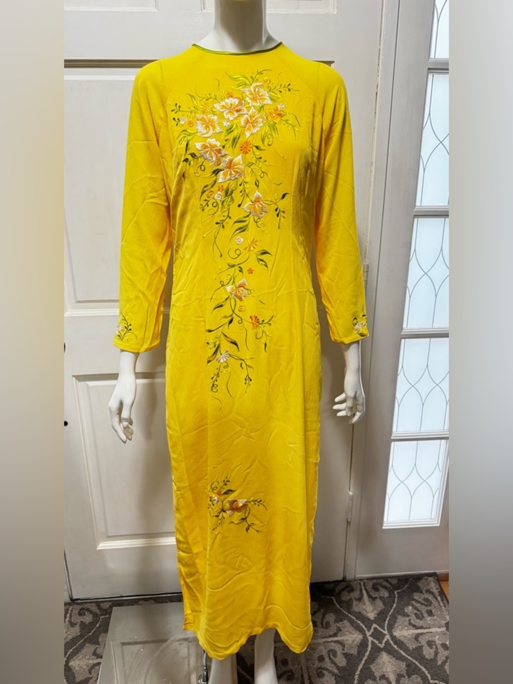 Unbranded Silk Sunshine Yellow Embroidered Maxi Dress
